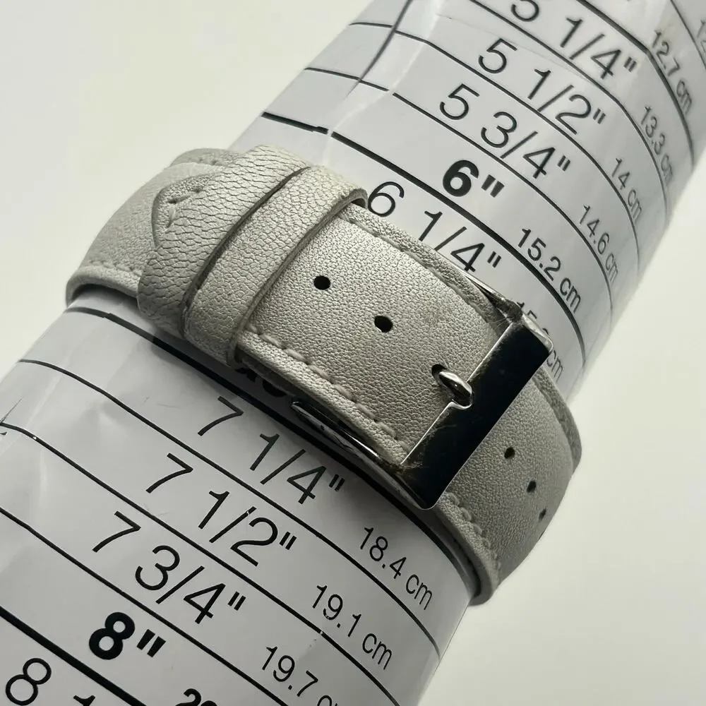 Guess Rosette Silver Crystals White Leather Women’s Watch Working New Battery - Picture 6 of 8